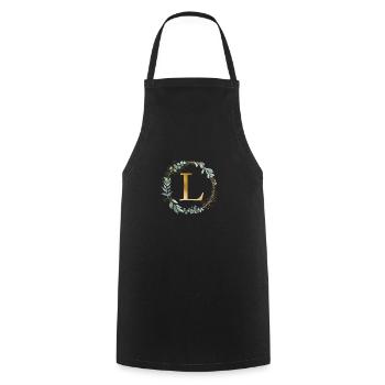 Personnalisable Monogramme L Couronne Botanique - Tablier de cuisine - noir - Devant - AI Model Male 185 dark (185cm)