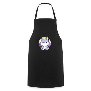 Cute Wolf Dog Nonbinary Flag Flag LGBTQ Moon - Cooking Apron - black - Front - AI Model Male 185 dark (185cm)