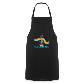 Regenbogen Surfbrett - Kochschürze - Schwarz - Vorne - AI Model Male 185 dark (185cm)