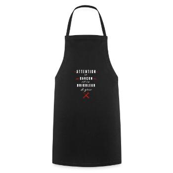 attention ce garçon est un bricoleur de génie - Tablier de cuisine - noir - Devant - AI Model Male 185 dark (185cm)