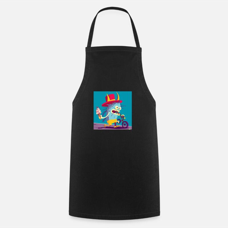 Monster pushes bike and eats ice cream - Cooking Apron - black