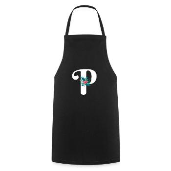 letter P flowery - Cooking Apron - black - Front - AI Model Male 185 dark (185cm)