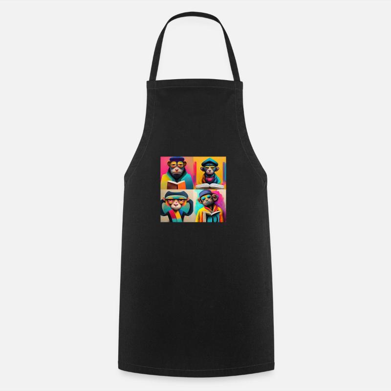 monkey reading attrape-singe - Tablier de cuisine - noir