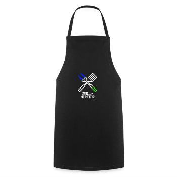 Grillmeister Besteck (Blau-Grün) - Kochschürze - Schwarz - Vorne - AI Model Male 185 dark (185cm)