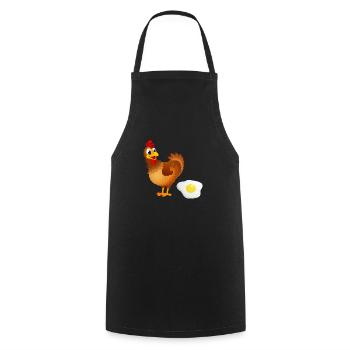 Le poulet met un œuf humour poule met omelette - Tablier de cuisine - noir - Devant - AI Model Male 185 dark (185cm)