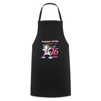 Anniversaire 16 ans Humour Licorne Magique - Tablier de cuisine - noir - Devant - AI Model Male 185 dark (185cm)