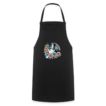 Border Collie Retro Pastel Floral Blue Merle - Cooking Apron - black - Front - AI Model Male 185 dark (185cm)