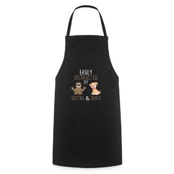 Facilement distrait par les paresseux et les chiens - Tablier de cuisine - noir - Devant - AI Model Male 185 dark (185cm)