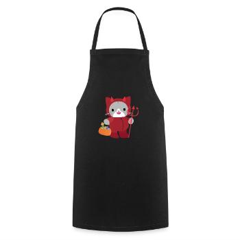 Chat d’Halloween Diable Rouge. Kawai - Tablier de cuisine - noir - Devant - AI Model Male 185 dark (185cm)