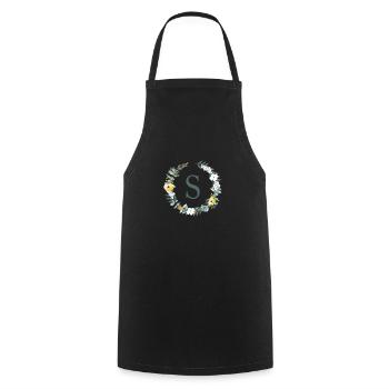 Customizable Monogram S Flowers Circle Spring - Cooking Apron - black - Front - AI Model Male 185 dark (185cm)