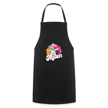 MILAN - Beautiful boy name with cool unicorn - Cooking Apron - black - Front - AI Model Male 185 dark (185cm)