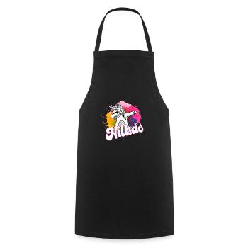 NIKLAS - Beau nom de garçon avec licorne cool - Tablier de cuisine - noir - Devant - AI Model Male 185 dark (185cm)