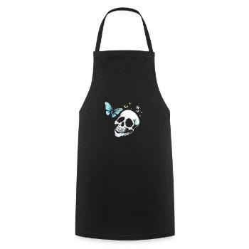 Skull and crossbones with butterfly - Cooking Apron - black - Front - AI Model Male 185 dark (185cm)