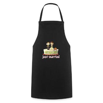 just married, mariage - Tablier de cuisine - noir - Devant - AI Model Male 185 dark (185cm)