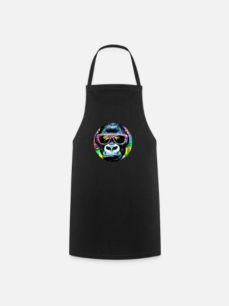 Gorilla mit Kopfhörer und Sonnenbrille - Kochschürze - Schwarz