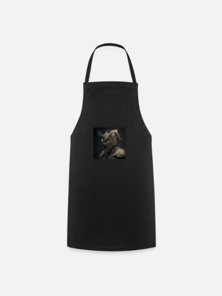Viking in armor with horns on his forehead - Cooking Apron - black