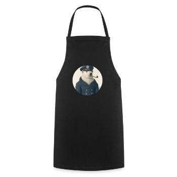 Vieux phoque à fourrure - ours polaire avec pipe - Tablier de cuisine - noir - Devant - AI Model Male 185 dark (185cm)