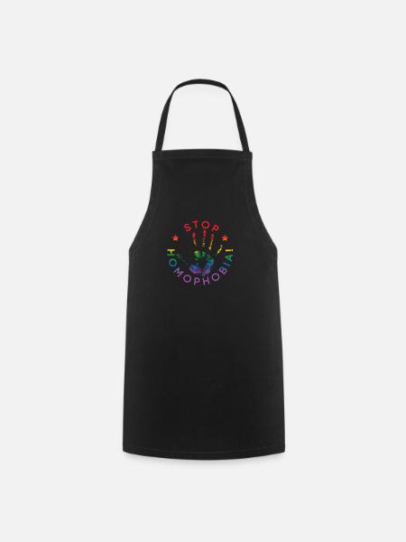 LGBT flag colors handprint stop homophobia sign - Cooking Apron - black