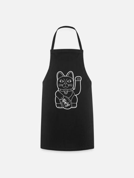 Maneki Neko Koban-Münze - Light Contour - Kochschürze - Schwarz