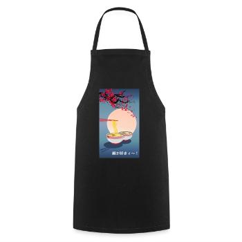 Orientalisch Japanische Kunst | Nudel-| Ramen - Kochschürze - Schwarz - Vorne - AI Model Male 185 dark (185cm)