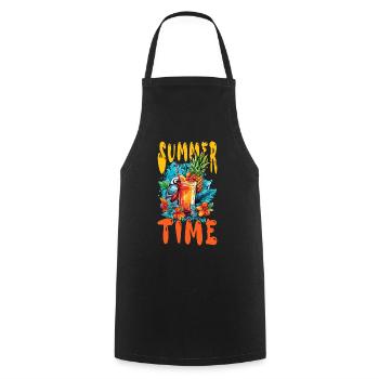 Sommer Cocktail Ananas Ara Papagei Blumen Urlaub - Kochschürze - Schwarz - Vorne - AI Model Male 185 dark (185cm)