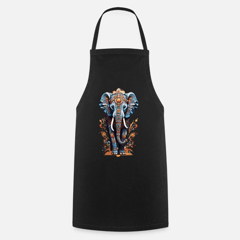 Spiritual Elephant Mandala Indian Boho Style - Tablier de cuisine - noir