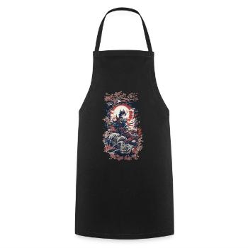Anime Ukiyo-E Cherry Blossom Art Vintage Design - Cooking Apron - black - Front - AI Model Male 185 dark (185cm)