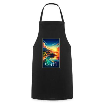 Corfu Greece landscape travel design - Cooking Apron - black - Front - AI Model Male 185 dark (185cm)