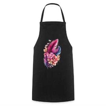  Boho Federn Und Blumen Aquarell Florales - Kochschürze - Schwarz - Vorne - AI Model Male 185 dark (185cm)
