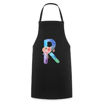 Lettre r watercolor - Tablier de cuisine - noir - Devant - AI Model Male 185 dark (185cm)