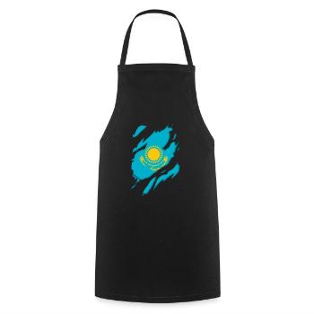 Kazakhstan flag torn motif - Cooking Apron - black - Front - AI Model Male 185 dark (185cm)
