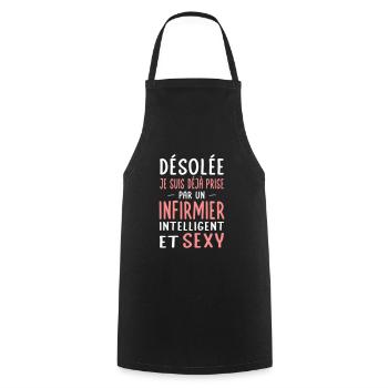 Désolée déjà prise par un infirmier sexy - Tablier de cuisine - noir - Devant - AI Model Male 185 dark (185cm)