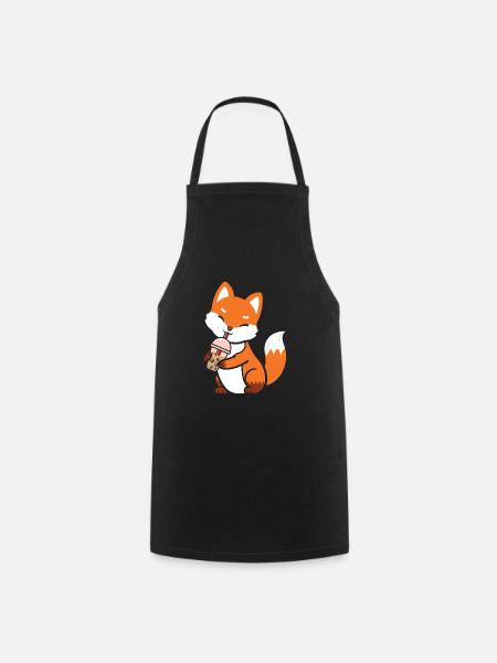 Lustiger Fuchs trinkt Boba Tea Bubble Tea - Kochschürze - Schwarz