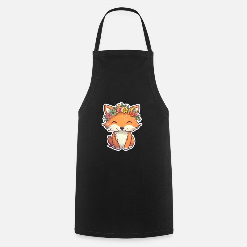 Kleiner Fuchs mit Blumenkrone - Kochschürze - Schwarz