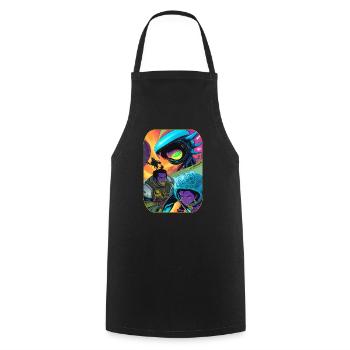 Dessin animé de science-fiction avec des extraterrestres et des astronautes - Tablier de cuisine - noir - Devant - AI Model Male 185 dark (185cm)