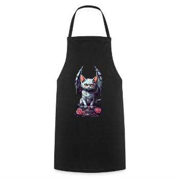 Gloomy Cat Demon Pastel Goth Roses Design - Cooking Apron - black - Front - AI Model Male 185 dark (185cm)