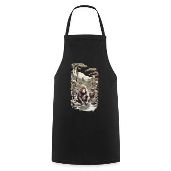Japanese macaque ukiyo-e monkey in hot spring design - Cooking Apron - black - Front - AI Model Male 185 dark (185cm)