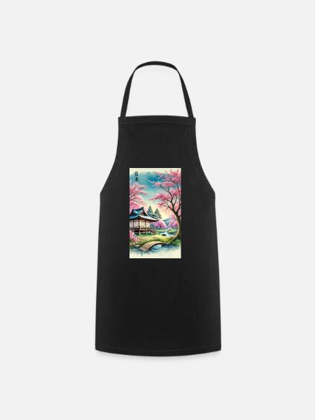 Japan church flowers otaku design - Cooking Apron - black