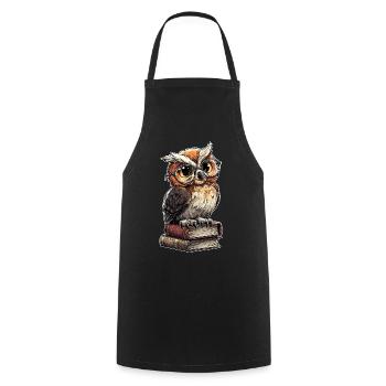 Owl Wise Stack Librarian Humor Buchclub - Kochschürze - Schwarz - Vorne - AI Model Male 185 dark (185cm)
