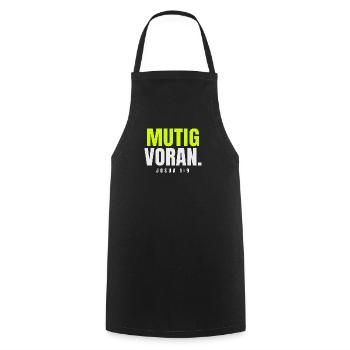 Mutig voran – Josua 1,9 - Kochschürze - Schwarz - Vorne - AI Model Male 185 dark (185cm)