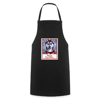 A young husky with blue eyes in a Christmas sweate - Cooking Apron - black - Front - AI Model Male 185 dark (185cm)