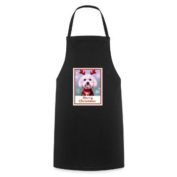Doux chien (Bichon frise) dans un pull de Noël. - Tablier de cuisine - noir - Devant - AI Model Male 185 dark (185cm)