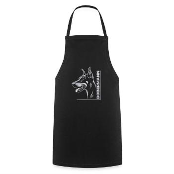 Doberman Pinscher, Dog Head, Silver Drawing - Cooking Apron - black - Front - AI Model Male 185 dark (185cm)