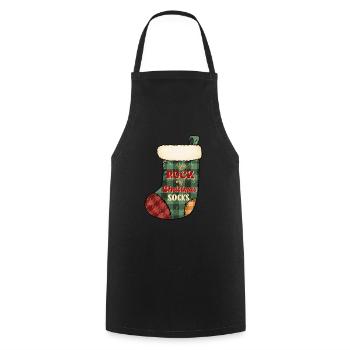 Merry Christmas, Christmas, Ugly Sweater, socks - Cooking Apron - black - Front - AI Model Male 185 dark (185cm)