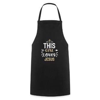 Cette fille aime Jésus - Jésus - Tablier de cuisine - noir - Devant - AI Model Male 185 dark (185cm)