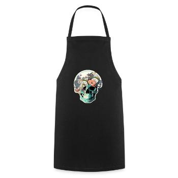 Human Skull and Flowers 34 - Cooking Apron - black - Front - AI Model Male 185 dark (185cm)