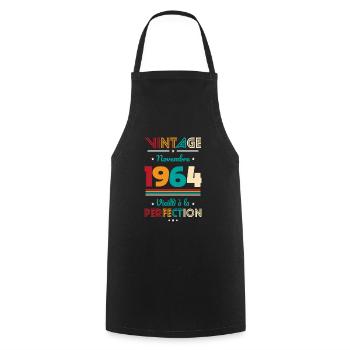 60th Birthday - Vintage - November 1964 - Cooking Apron - black - Front - AI Model Male 185 dark (185cm)