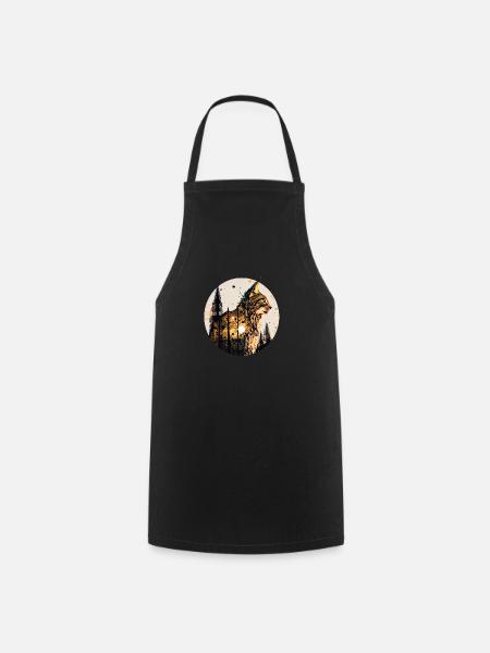 Lynx avec lune dans la forêt avec motif - Tablier de cuisine - noir