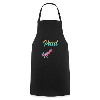 PAUL - Beautiful boy name with dinosaur - Cooking Apron - black - Front - AI Model Male 185 dark (185cm)