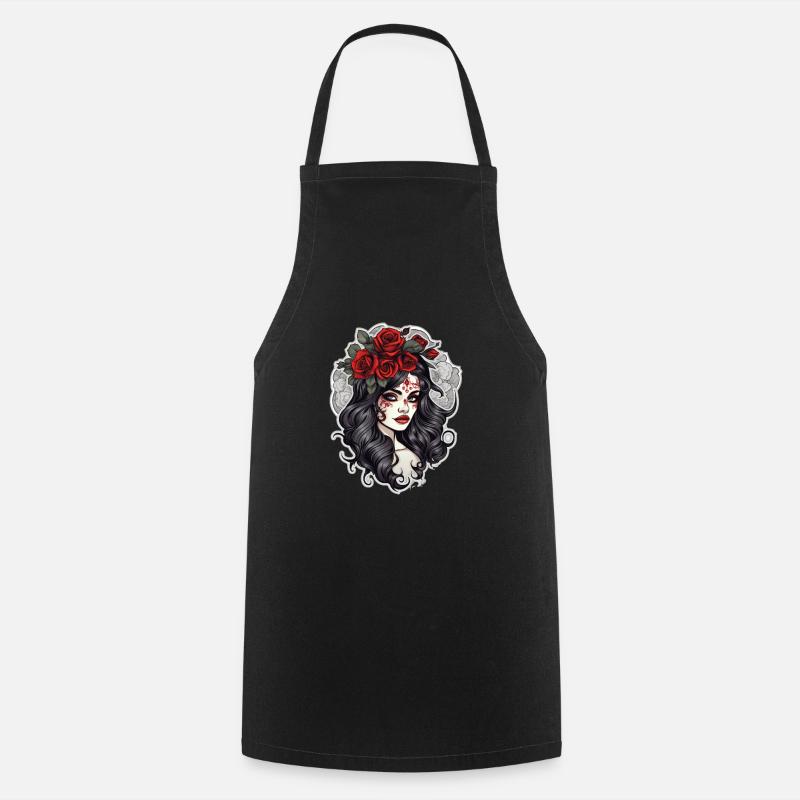 Gothic Rose Queen Illustration - Cooking Apron - black